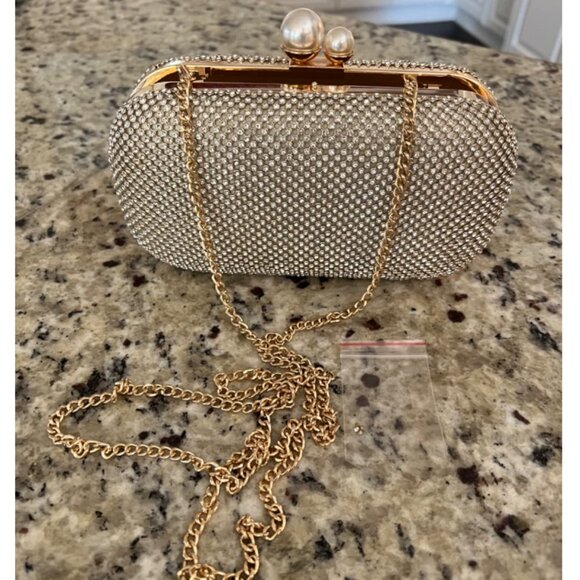 Evening Clutch Shoulder Bag Gold Purse Wedding Handbag Party Prom Bridal Gift - Picture 3 of 11